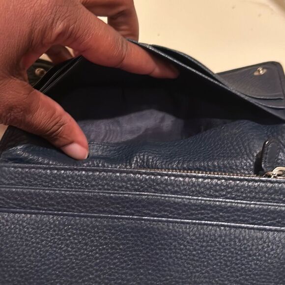 Prada Women's Continental Flap Long Wallet Navy Blue Saffiano Leather Minimalist - Picture 7 of 14